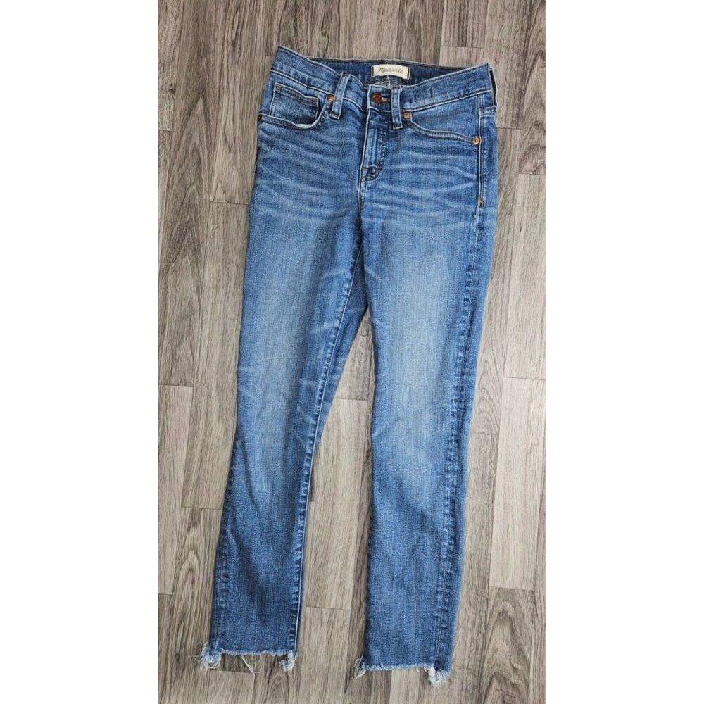 Madewell Womens Size 25 High Rise Skinny Cropped Fringe Hem Denim Blue Jeans
